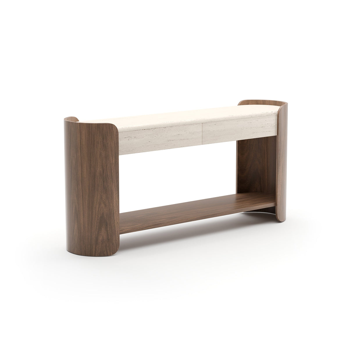 Trawertynowy stolik konsolowy z 2 szufladami | Caracole Fleur