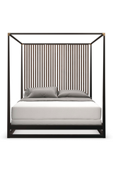 Brązowe drewniane łóżko z baldachimem | Caracole Pinstripe | Caracole.eu.com