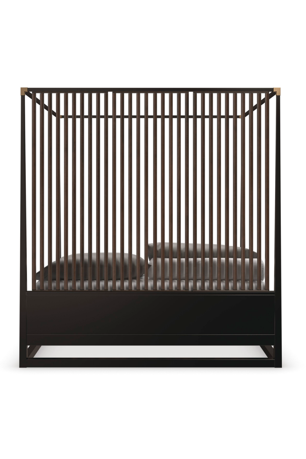 Brązowe drewniane łóżko z baldachimem | Caracole Pinstripe | Caracole.eu.com
