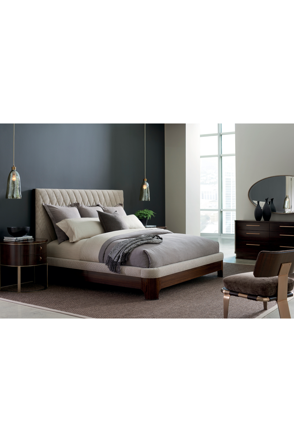 Pikowane łóżko w neutralnych kolorach | Caracole Moderne | Caracole.eu.com