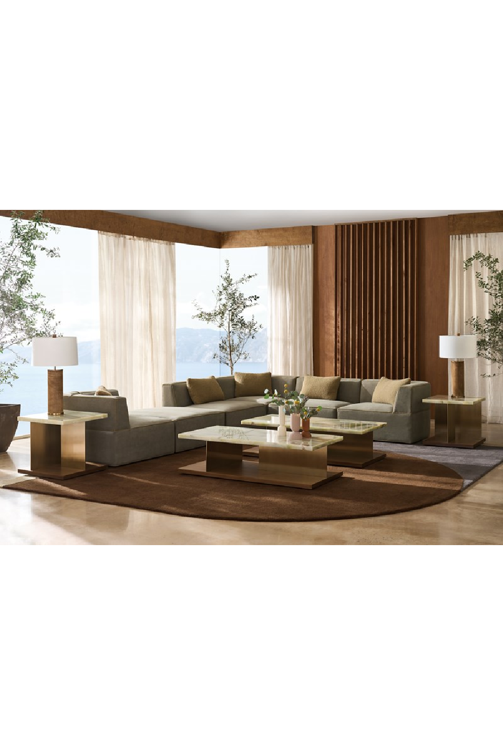 Brązowa sofa modułowa z lamówką | Caracole Marbella | Caracole.eu.com